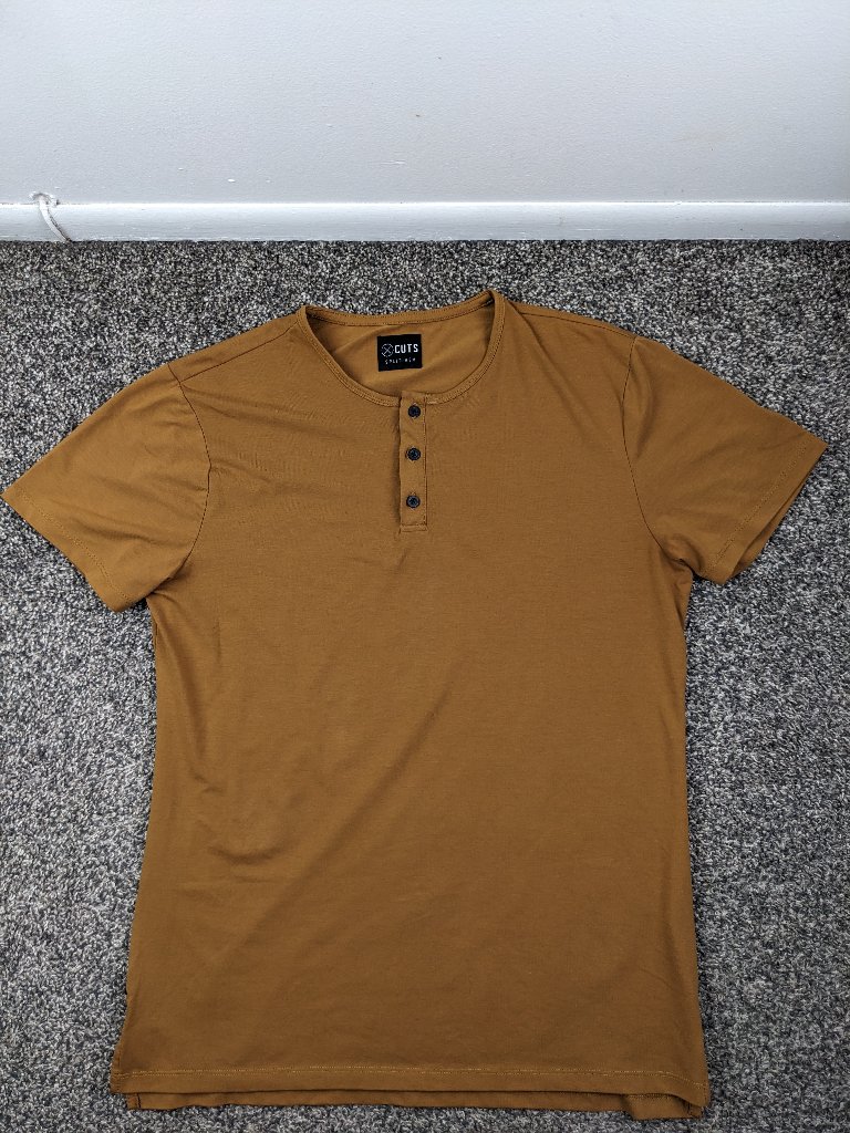 Cuts Clothing Shirt Henley Split Hem Performance Golden Brown Tan Mens Large